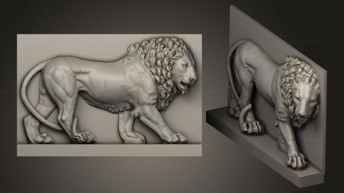 Статуэтки львы тигры сфинксы (Лев стражник Горельеф, STKL_0067) 3D модель для ЧПУ станка